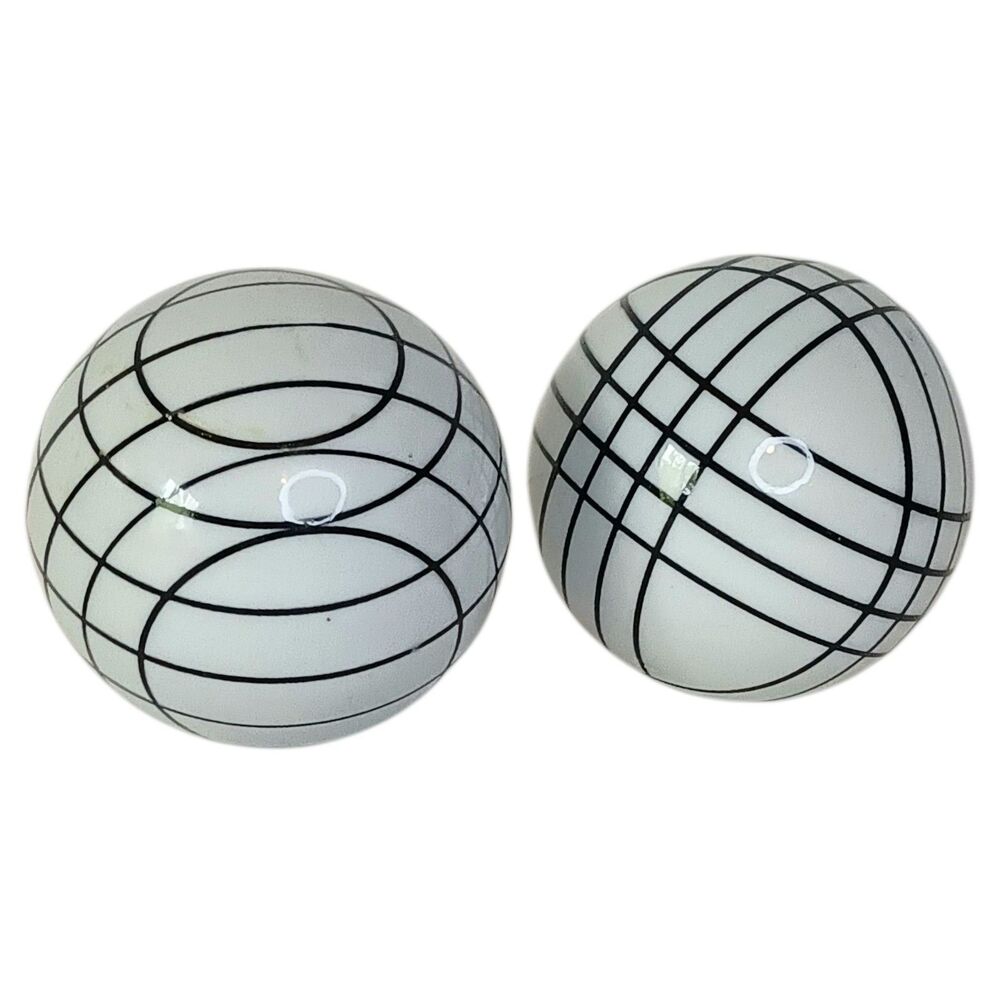 Porcelain Carpet Balls White With Black Stripes Set Of Two (2)  2.5"